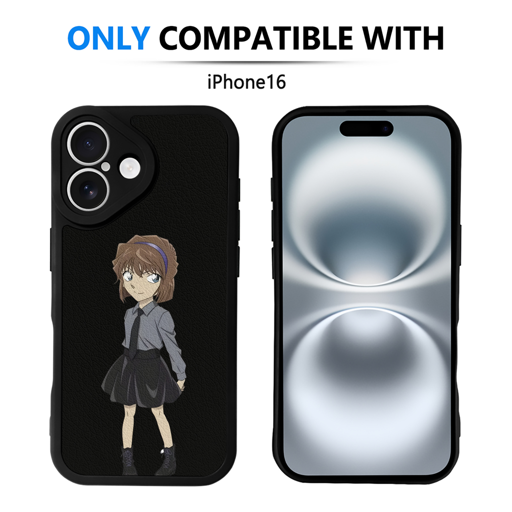 （画像用） 名探偵コナン 灰原 哀 はいばら あい Detective Conan Anita Hailey、Vi Graythorn Haibara Ai 【iPhone 16シリーズ対応】シリコンスマホケース（レザー調） 材質：シリコン